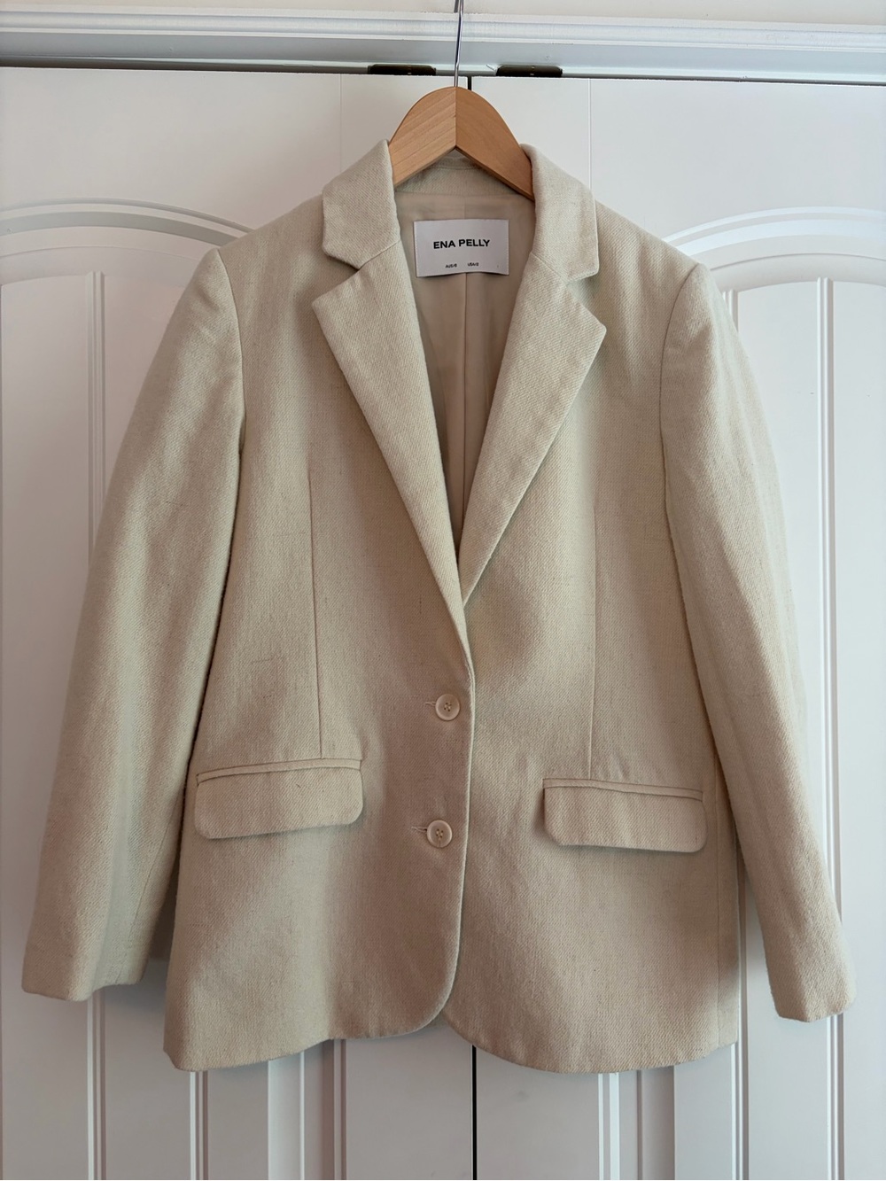 Ena Pelly Wool Blend Blazer Ivory Women’s Size 2 Tailored Structured Jacket